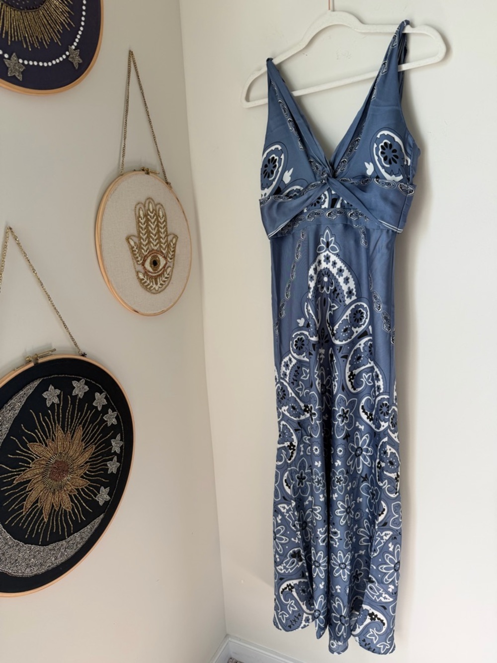 Caroline Constas Blue white Paisley tie back Maxi slip Dress